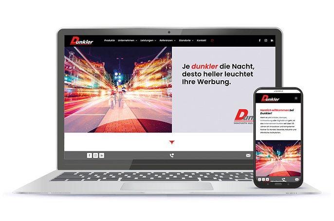 Website der Druckerei Dunkler als Webdesign-Referenz von Kortschak Schriften