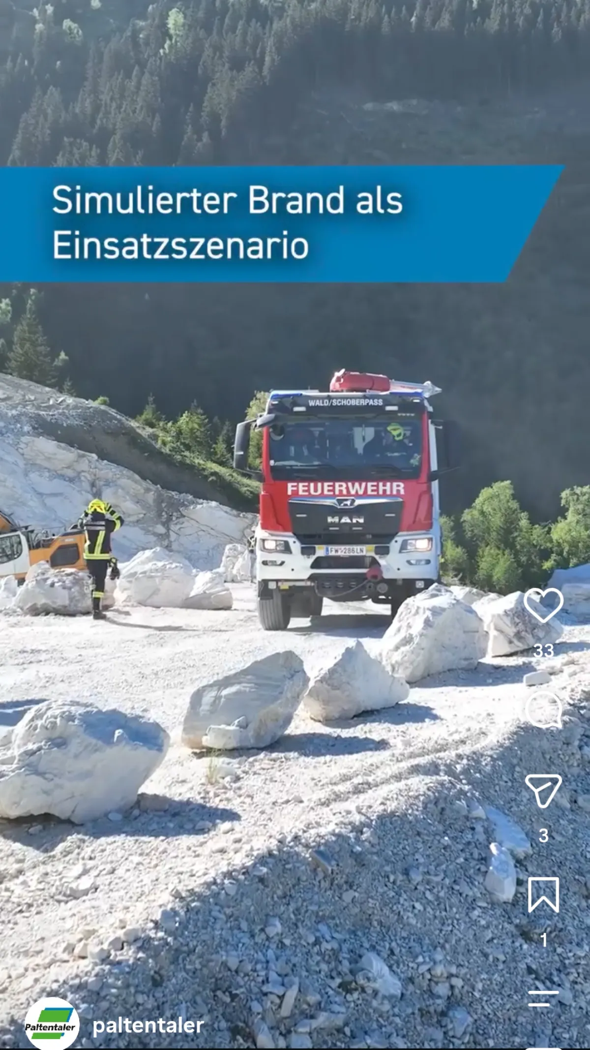 Beitrag: Feuerwehrübung mit simuliertem Brand als Einsatzszenario im Steinbruch