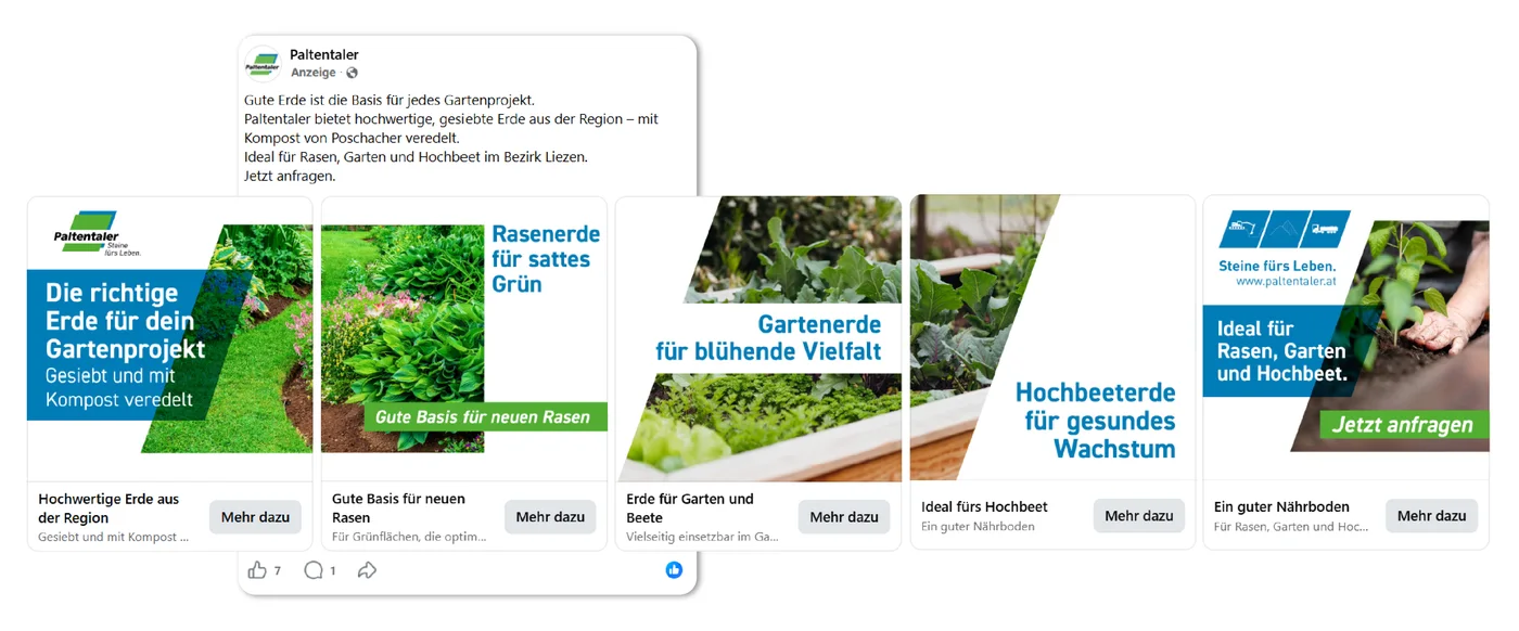 Anzeigenvarianten der Erde-Kampagne im Facebook-Feed