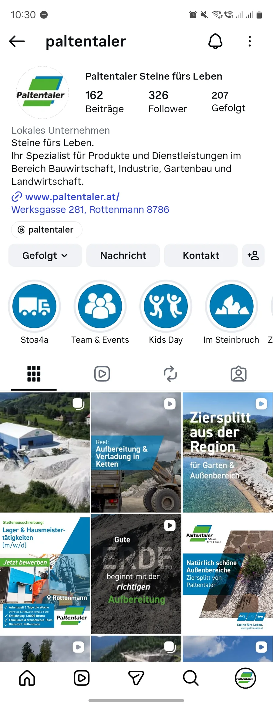 Instagram-Profil paltentaler mit Beitragsraster: Steine fürs Leben
